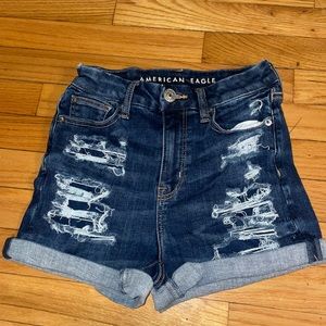 American Eagle ripped high waisted dark denim jean shorts